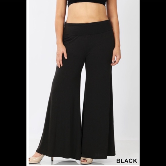 NWT Black Super Soft Plus Size Palazzo Pants 1X 2X - Picture 2 of 4